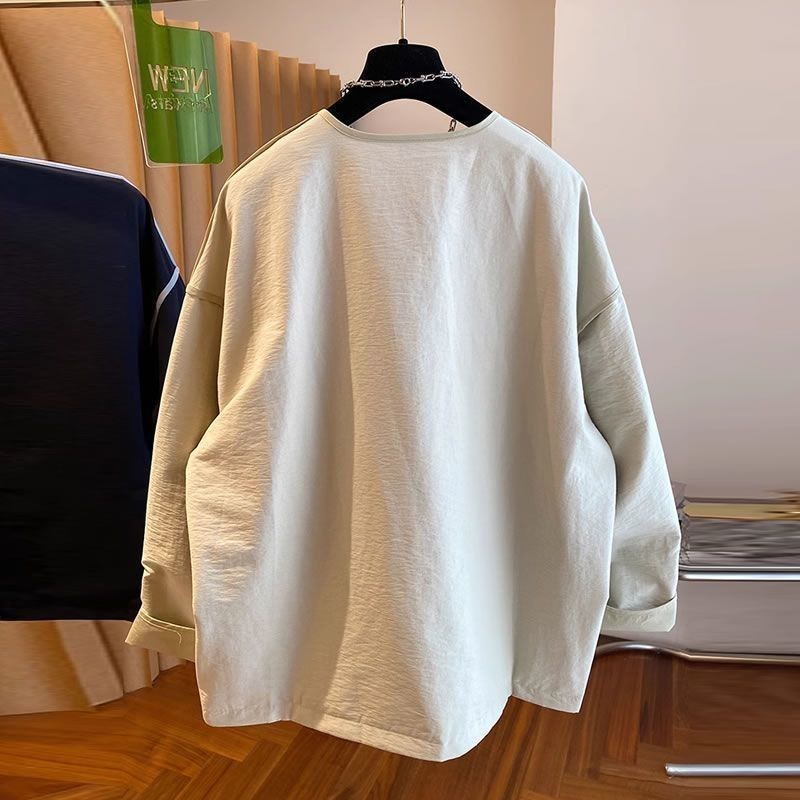 M-4XL 人気を獲得♡ 落ち肩スリーブ 長袖 無地 配色 ジャケット M ネイビー