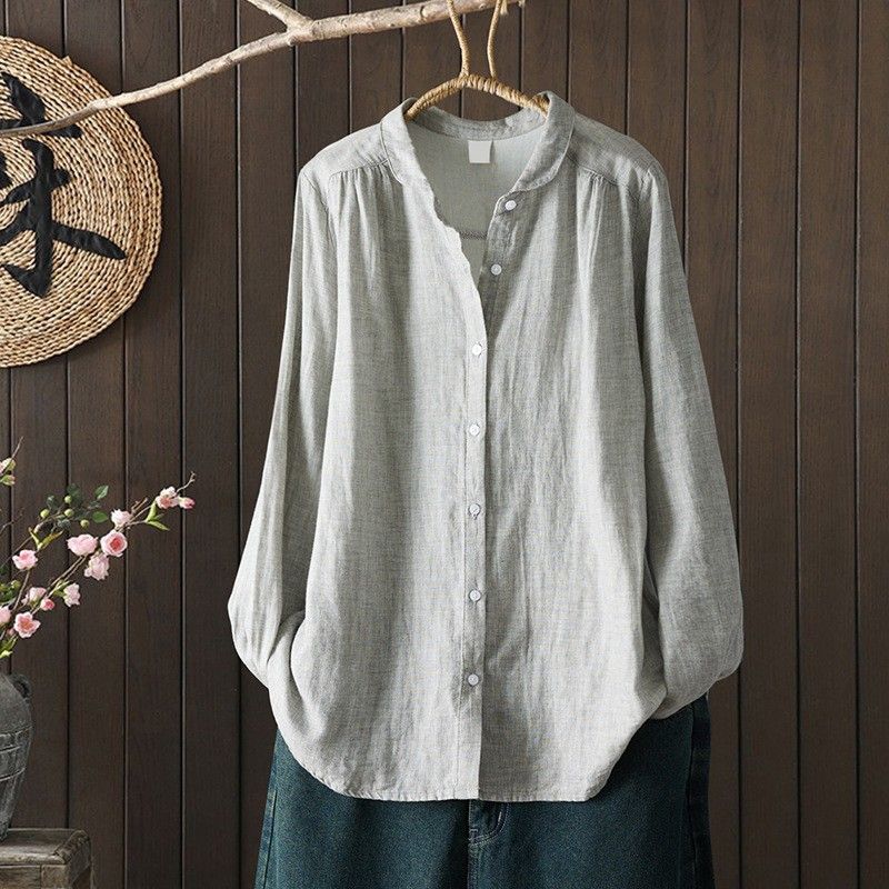 M-2XL ストレート 季節の変わり目 長く着られる 長袖 シャツ M グレー