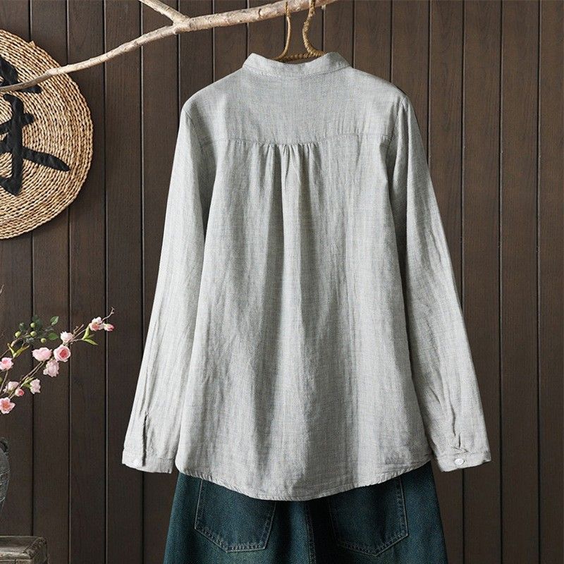 M-2XL ストレート 季節の変わり目 長く着られる 長袖 シャツ M グレー