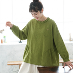 チェック柄 フリルカラー 森ガール 長袖 シャツ フリー グリーン