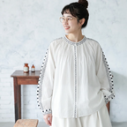 大人可愛い 刺繍 ボタン 長袖 森ガール シャツ フリー ホワイト
