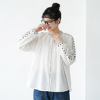 大人可愛い 刺繍 ボタン 長袖 森ガール シャツ フリー ホワイト