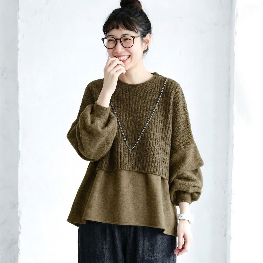 S-L 一枚で完成するふんわりニット S グレー