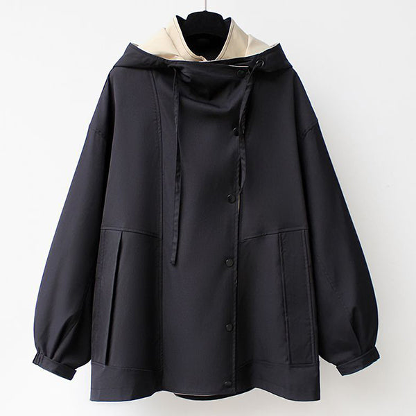 M-4XL 重ね着風 フード付き 配色 ファッション ジャケット M グリーン