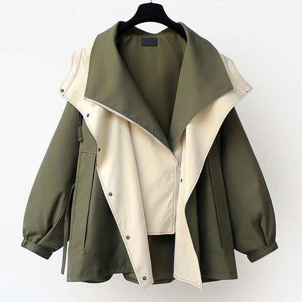 M-4XL 重ね着風 フード付き 配色 ファッション ジャケット 4XL グリーン