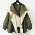 M-4XL 重ね着風 フード付き 配色 ファッション ジャケット 4XL グリーン