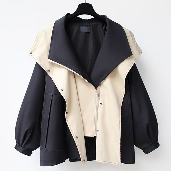 M-4XL 重ね着風 フード付き 配色 ファッション ジャケット 4XL ブラック