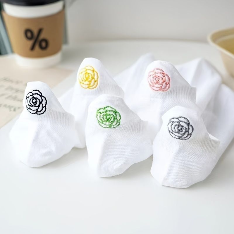 人気上昇中 刺繍 犬 花模様 汗吸収 高通気 ソックス フリー ブラック犬