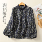 M-2XL リネン プリント 総柄 長袖 花柄 シンプル シャツ 2XL 小花柄