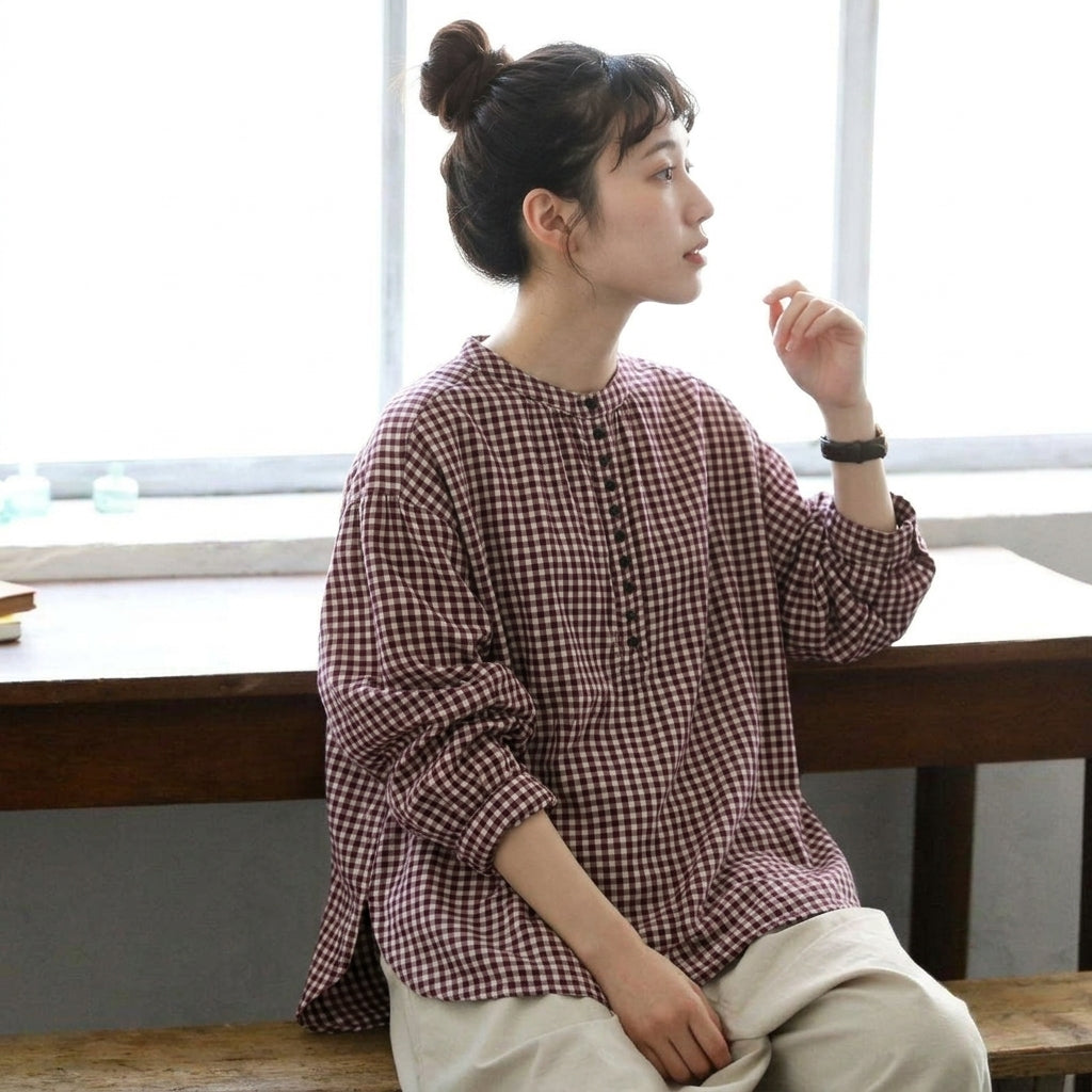 多色お選び可 森ガール ボタン半開き 長袖 シャツ フリー 写真通り1