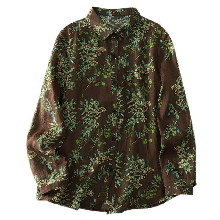 S-2XL プリント レトロ 花柄 折り襟 シングルブレスト 長袖 シャツ 2XL 写真と同じ