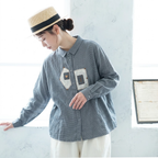 M-L 売り切れ必至 千鳥格子 切り替え アップリケ 長袖 ファッション 折り襟 シャツ M グレー
