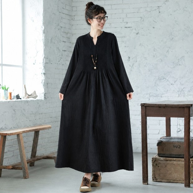 フリーサイズ ピンタックデザイン ビッグシルエット きれいめ ロング丈 ワンピース フリー ブラック
