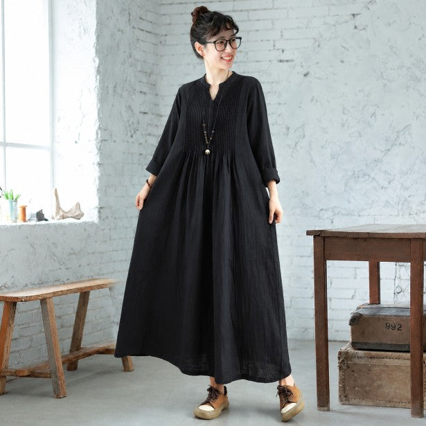 フリーサイズ ピンタックデザイン ビッグシルエット きれいめ ロング丈 ワンピース フリー ブラック