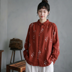 M-L 絶対欲しい 刺繍 長袖 折り襟 森ガール シャツ M ホワイト