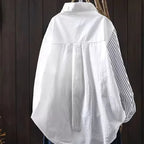 M-2XL さりげない華やぎのボーダーレ ースブラウス M ホワイト