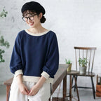 M-L 配色 ドルマンスリーブ ファッション ラウンドネック 長袖 Tシャツ M グレー