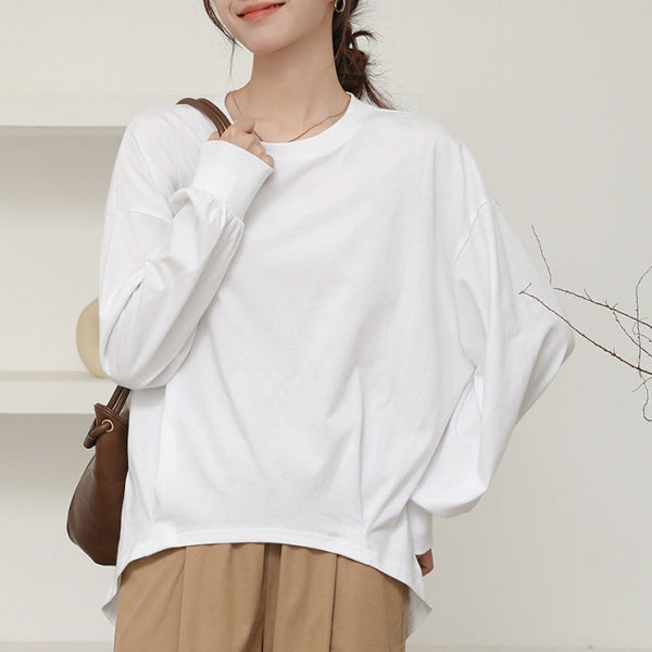 【コットン】ML 超快適 テクスチャ 肌触り柔らかい 無地 Tシャツ L ホワイト