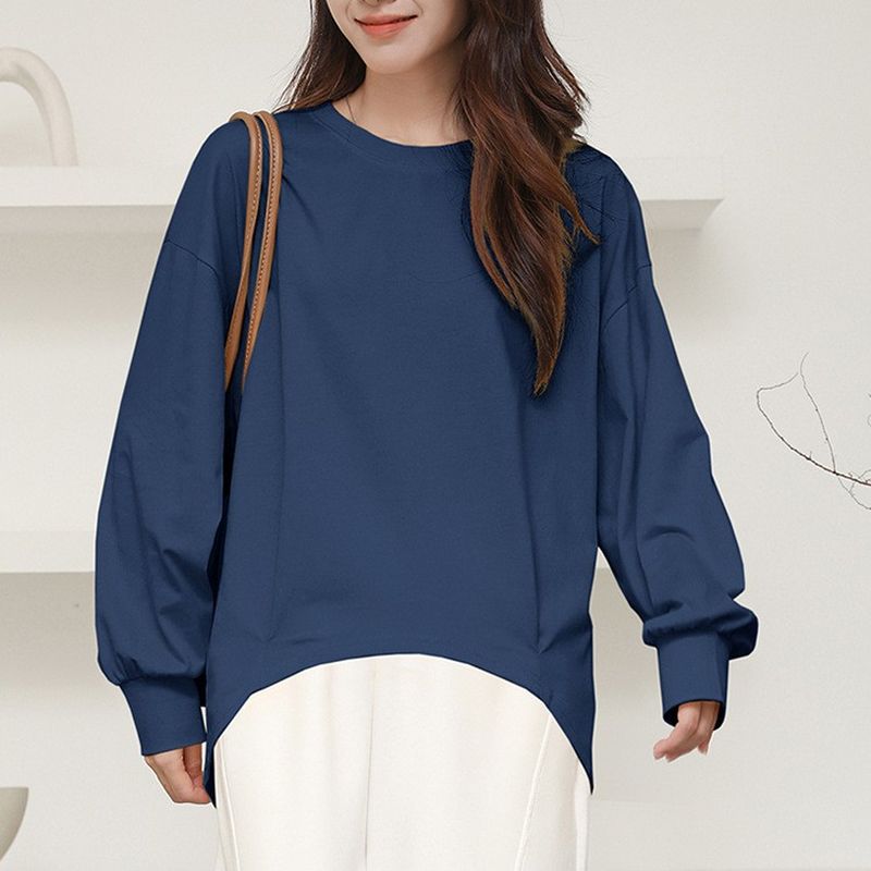 【コットン】ML 超快適 テクスチャ 肌触り柔らかい 無地 Tシャツ L ネイビー