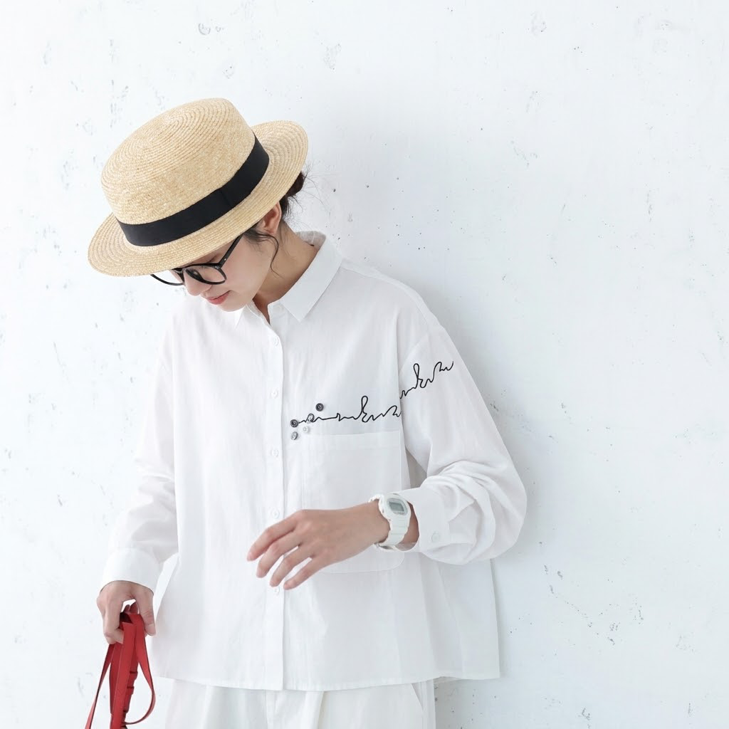 M-2XL 着回し自在！ 無地 刺繍 長袖 折り襟 ファッション シャツ M アプリコット