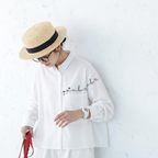 M-2XL 着回し自在！ 無地 刺繍 長袖 折り襟 ファッション シャツ M アプリコット