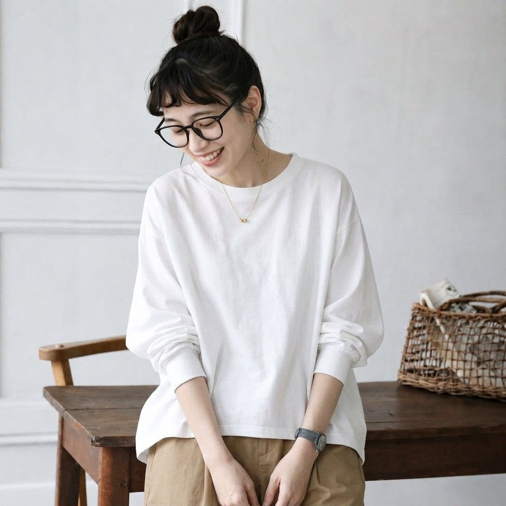 【コットン】ML 超快適 テクスチャ 肌触り柔らかい 無地 Tシャツ M ホワイト