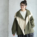 M-4XL 重ね着風 フード付き 配色 ファッション ジャケット M グリーン