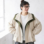 M-4XL 重ね着風 フード付き 配色 ファッション ジャケット M グリーン