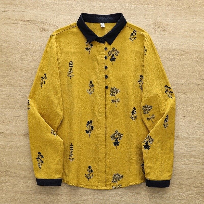 M-L 柔らかな肌触りの花柄ダブルガーゼブラウス M ホワイト