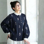 M-L 柔らかな肌触りの花柄ダブルガーゼブラウス M ホワイト