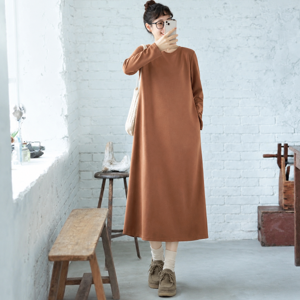 M-2XL オーバーシルエット 体型カバー 長く着られる ロング丈 ワンピース M ブラック