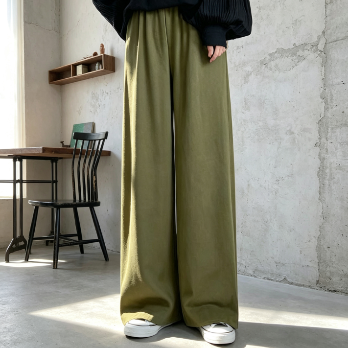 SML ボリュームスリーブ ワイドパンツ カジュアル セットアップ L オリーブ/パンツ/単品