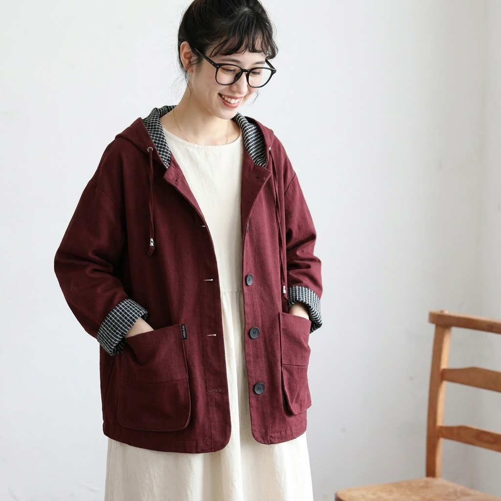M-2XL 人気商品 ファッション チェック柄 無地 フード付き シングルブレスト 長袖 トレンチコート M オレンジイエロー
