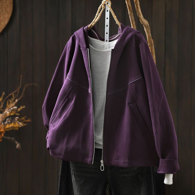 L-5XL パーカー襟 前開きポケット付き ゆったりシルエット 長袖ジャケット L グレー