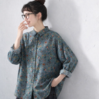 M-3XL コットン 花柄 長袖 エレガント ブラウス M レッド