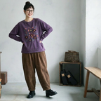 売り切れ必至 プリント 森ガール 長袖 ラウンドネック Tシャツ フリー ブラック