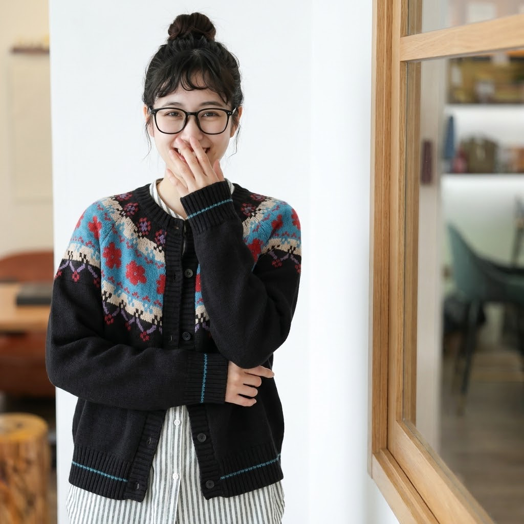 インスタで超人気 長袖 花模様 ラウンドネック カーディガン フリー パープル