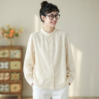M-2XL 人気新品 長袖 無地 刺繍 スウィート スタンドネック シングルブレスト シャツ M アプリコット