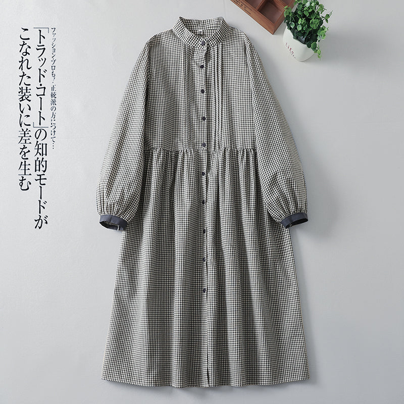 M-2XL チェック柄 大人のナチュラル 着回し 軽やか ロングワンピース M ブルー
