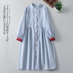 M-2XL チェック柄 大人のナチュラル 着回し 軽やか ロングワンピース M ブルー