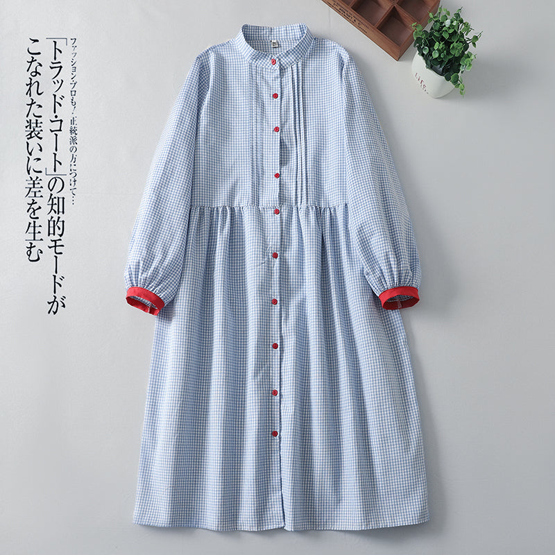 M-2XL チェック柄 大人のナチュラル 着回し 軽やか ロングワンピース M ブルー