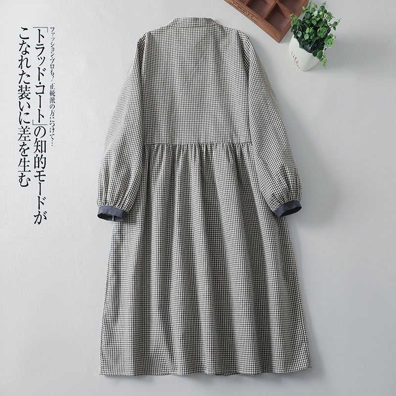 M-2XL チェック柄 大人のナチュラル 着回し 軽やか ロングワンピース M ブルー