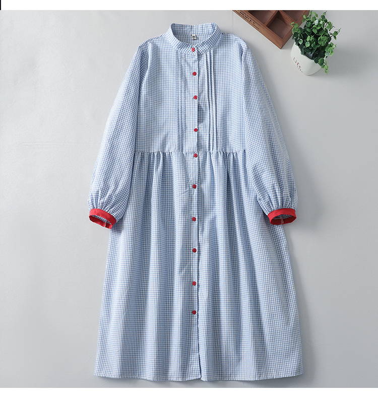 M-2XL チェック柄 大人のナチュラル 着回し 軽やか ロングワンピース M ブルー