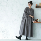 S-L シングルブレスト シンプル スリム効果 長袖 スタンドネック Aライン ワンピース S グレー