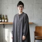 S-L シングルブレスト シンプル スリム効果 長袖 スタンドネック Aライン ワンピース S グレー
