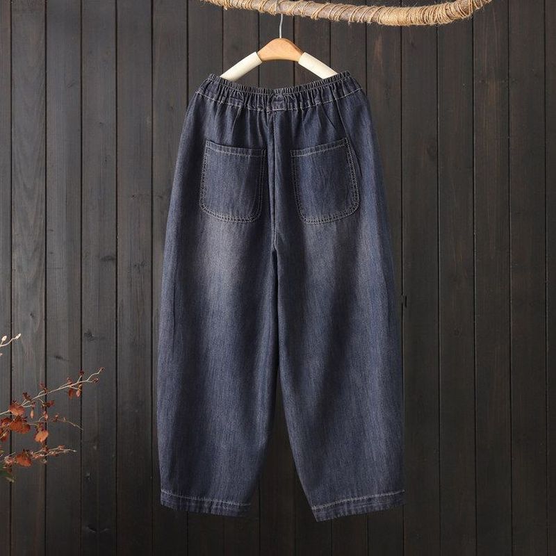 M-3XL アンクル丈（9分丈） ハイウエスト シンプル ジーンズ M ヴィンテージブルー