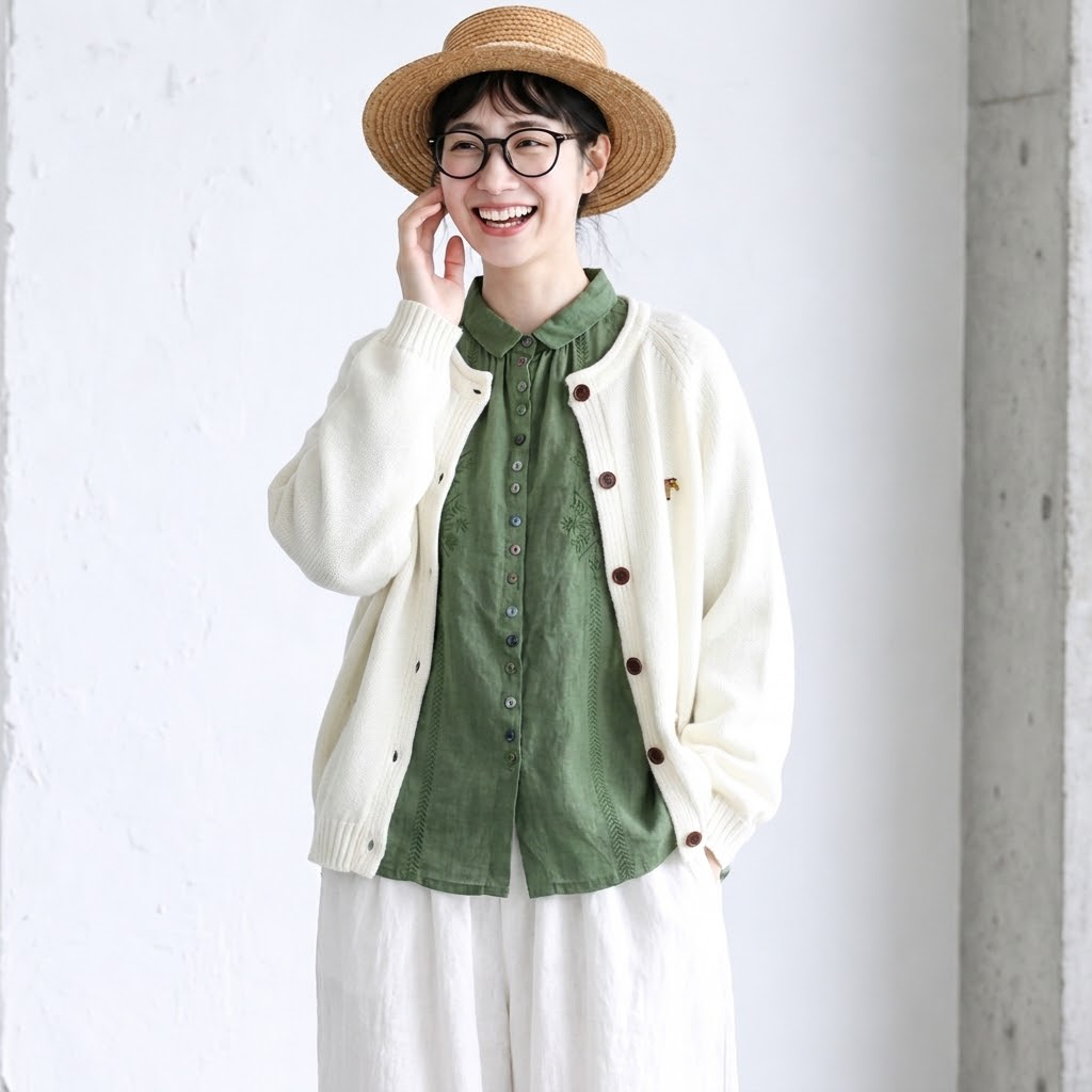S-2XL 無地 ボタン 刺繍 長袖 カジュアル カーディガン S ホワイト
