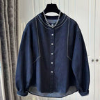 M-2XL デニム ラウンドネック ゆったり ステッチデザイン 着回し 薄手 シャツ M 写真通り