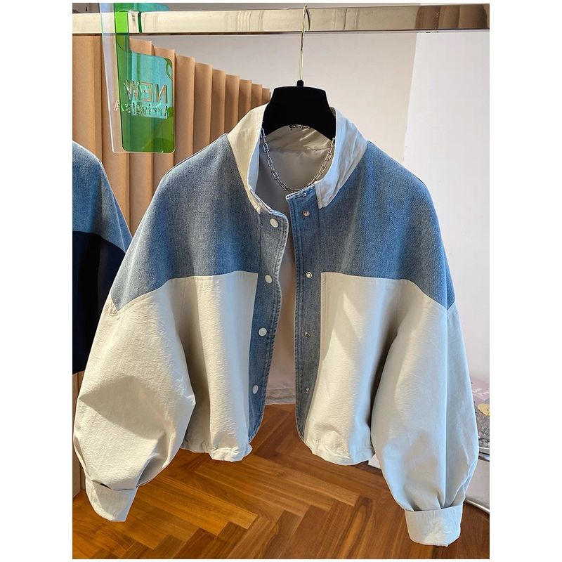 S-XL  切り替え 配色 長袖 カジュアル いいね ジャケット S ネイビー