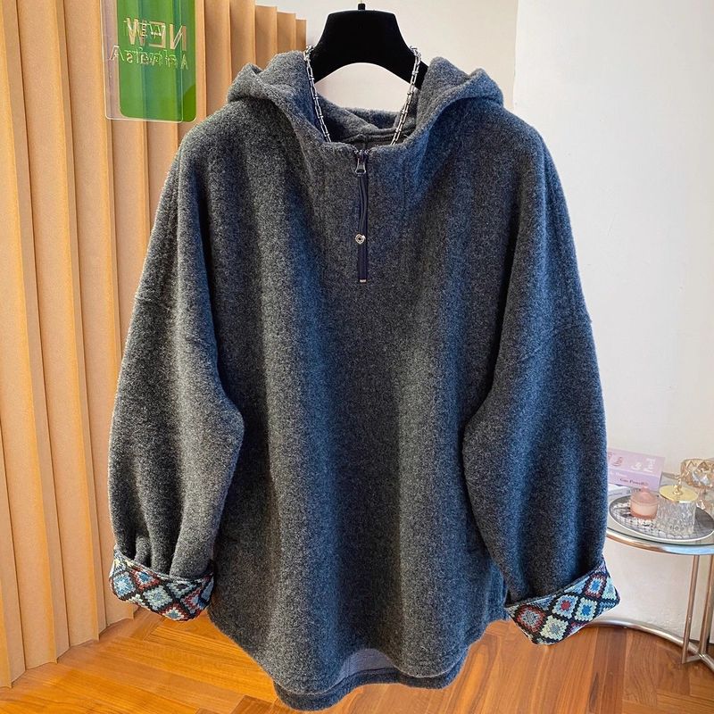 M-3XL 超人気 フード付き  長袖 無地 シンプル Tシャツ M グレー